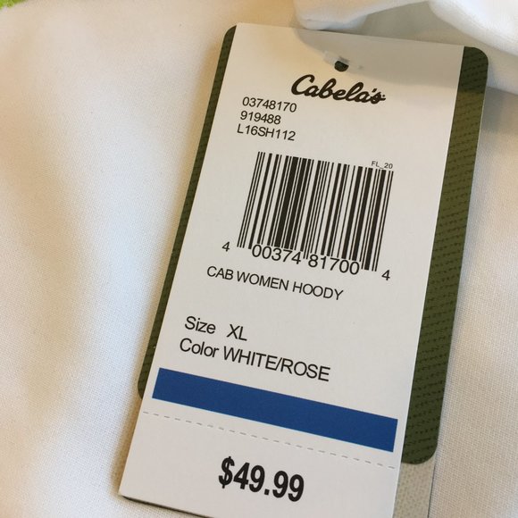 Cabelas White / Mountain Rose Hoodie Pursuit Logo Water Resistant MSRP $50 - Picture 8 of 8